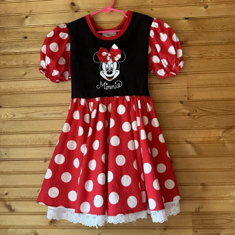 Disneyland Resort Dress Minnie Mouse Kids' Sz Large Red Polka Dot Flouncy Skirt